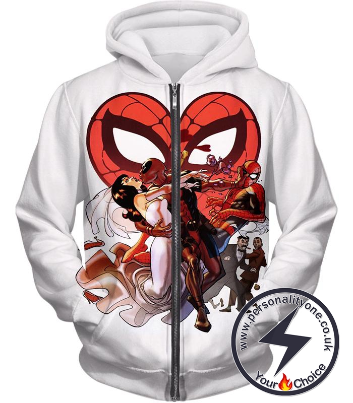 Spiderman Comics Anti-Hero Deadpool Funny White Zip Up Hoodie